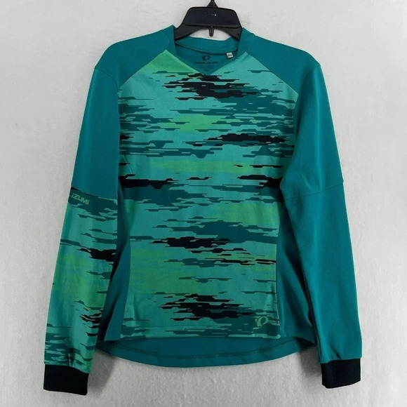 Pearl Izumi Cycling Top Women M Teal Camo Pullover Outdoor Biking Long Sleeve - Picture 1 of 11